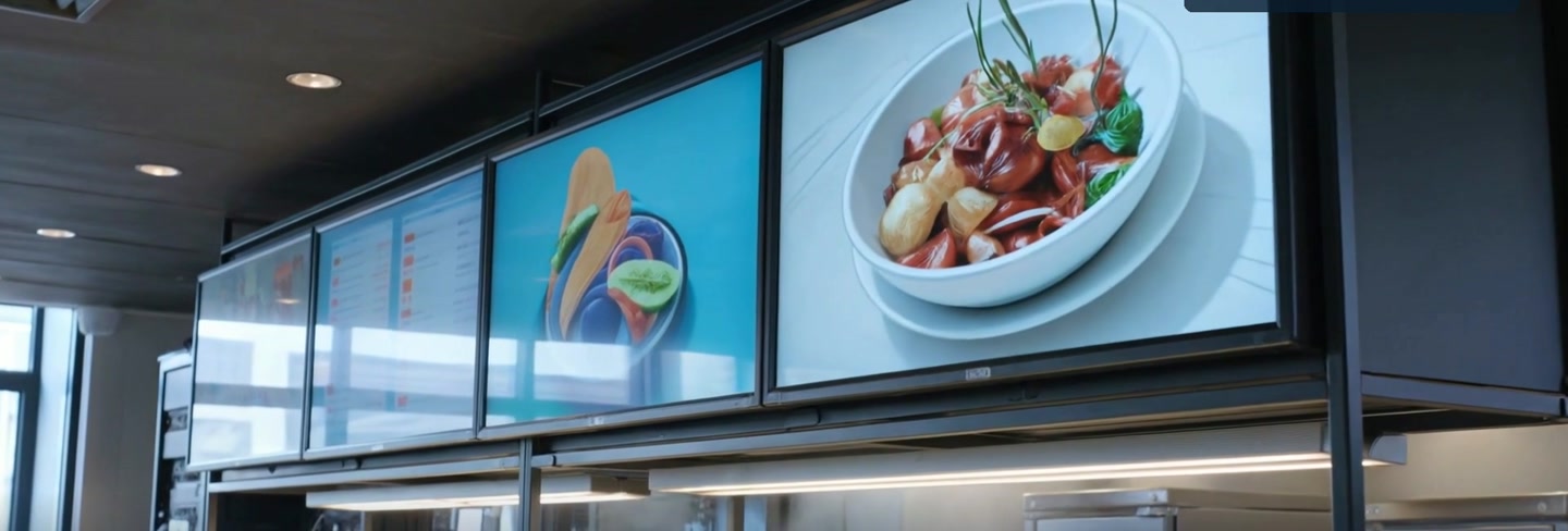 Front counter, kitchen, drive-thru, and digital menus.